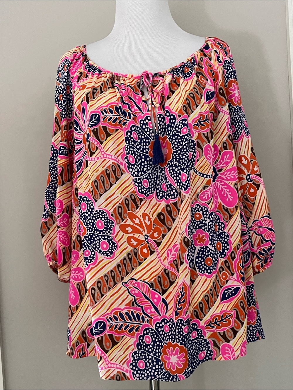 Trina Turk Multicolor Peasant Boho Blouse Size Small